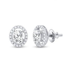 Dazzling Brilliance: 14kt White Gold Oval Diamond Solitaire Stud Earrings - Top View
