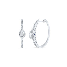 Brilliant Pear Diamond Hoop Earrings - 14kt White Gold Elegance - Top View