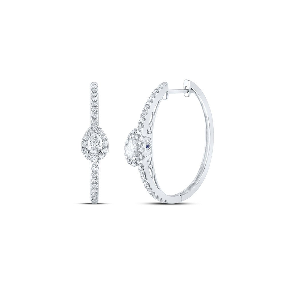 Earrings | 14kt White Gold Womens Pear Diamond Hoop Earrings 1 Cttw | Splendid Jewellery GND