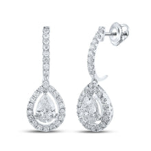 Load image into Gallery viewer, 14kt White Gold Diamond Tear Drop Dangle Earrings - Top View