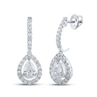 14kt White Gold Diamond Tear Drop Dangle Earrings - Top View