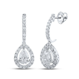 14kt White Gold Diamond Tear Drop Dangle Earrings - Top View
