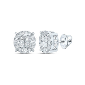 14kt White Gold Princess Diamond Cluster Earrings - A Mesmerizing Brilliance - Top View