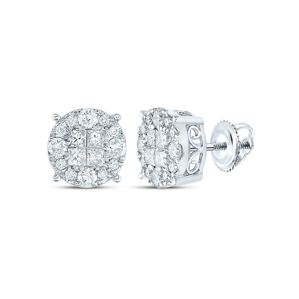 Earrings | 14kt White Gold Womens Princess Diamond Cluster Earrings 1-1/2 Cttw | Splendid Jewellery GND