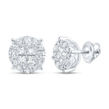Load image into Gallery viewer, Radiant Princess Diamond Cluster Earrings in 14kt White Gold - 1 Cttw - Top View