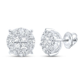Radiant Princess Diamond Cluster Earrings in 14kt White Gold - 1 Cttw - Top View