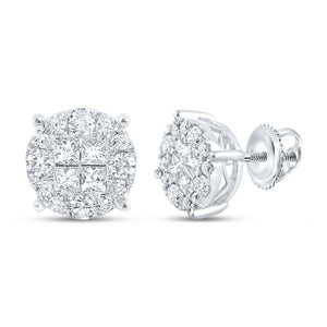 Earrings | 14kt White Gold Womens Princess Diamond Cluster Earrings 1 Cttw | Splendid Jewellery GND