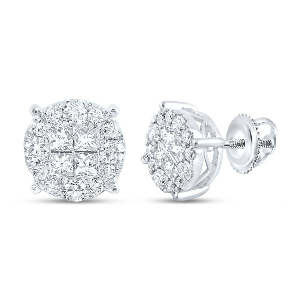 Earrings | 14kt White Gold Womens Princess Diamond Cluster Earrings 1 Cttw | Splendid Jewellery GND