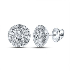 Earrings | 14kt White Gold Womens Princess Diamond Halo Cluster Earrings 3/8 Cttw | Splendid Jewellery GND