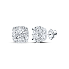 14kt White Gold Princess Diamond Square Earrings - Timeless Elegance and Dazzling Brilliance - Top View