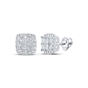 Earrings | 14kt White Gold Womens Princess Diamond Square Earrings 1-1/2 Cttw | Splendid Jewellery GND