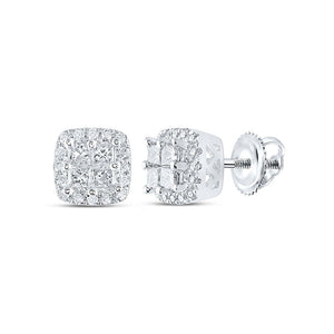 Earrings | 14kt White Gold Womens Princess Diamond Square Earrings 1/2 Cttw | Splendid Jewellery GND