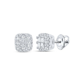 14kt White Gold Princess Diamond Square Earrings - Timeless Elegance and Sparkling Brilliance - Top View