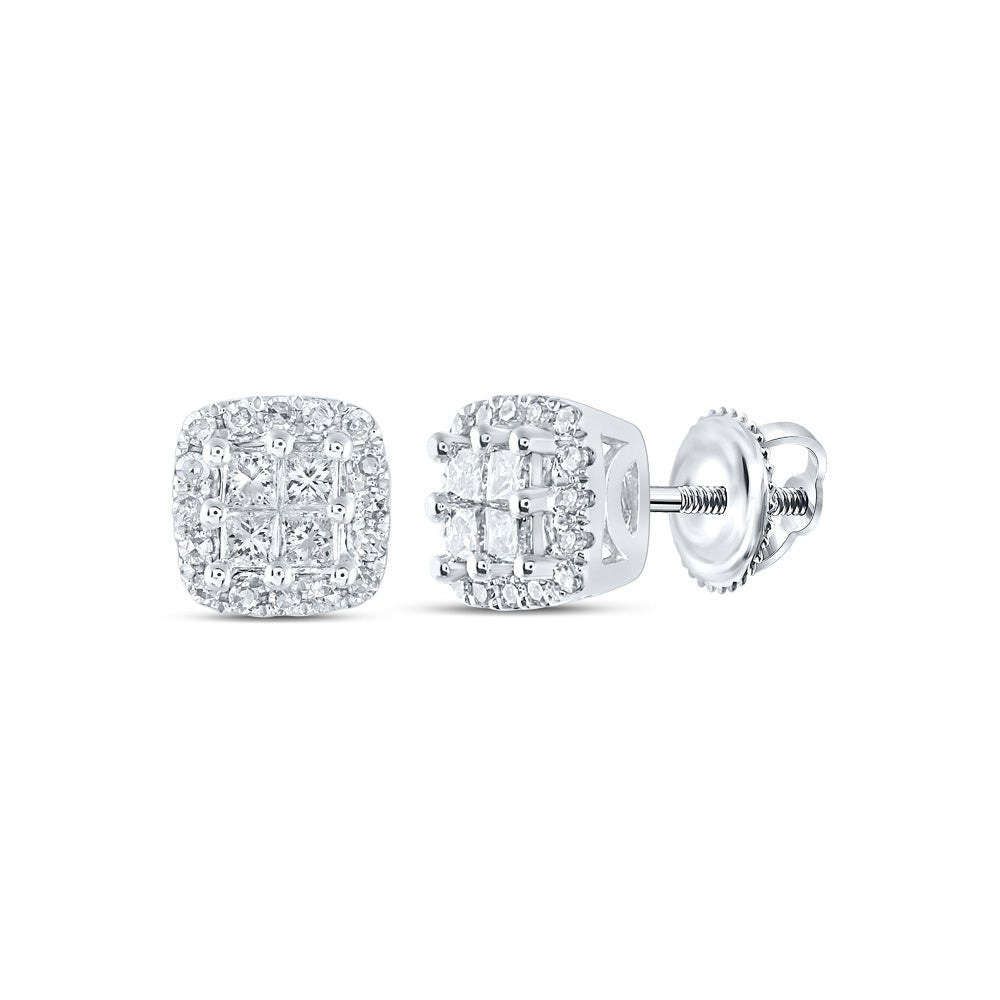 Earrings | 14kt White Gold Womens Princess Diamond Square Earrings 1/4 Cttw | Splendid Jewellery GND
