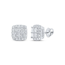 Exquisite Brilliance: 14kt White Gold Princess Diamond Square Earrings - Top View