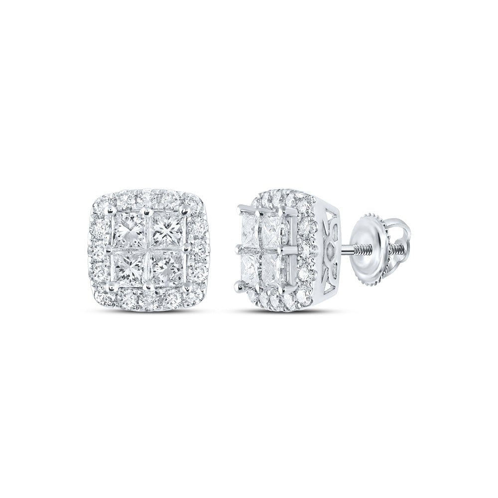 Earrings | 14kt White Gold Womens Princess Diamond Square Earrings 2-7/8 Cttw | Splendid Jewellery GND