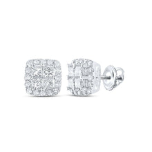 Load image into Gallery viewer, Sparkling Princess Cut Diamond Square Earrings in 14kt White Gold - A Timeless Treasure - Top View