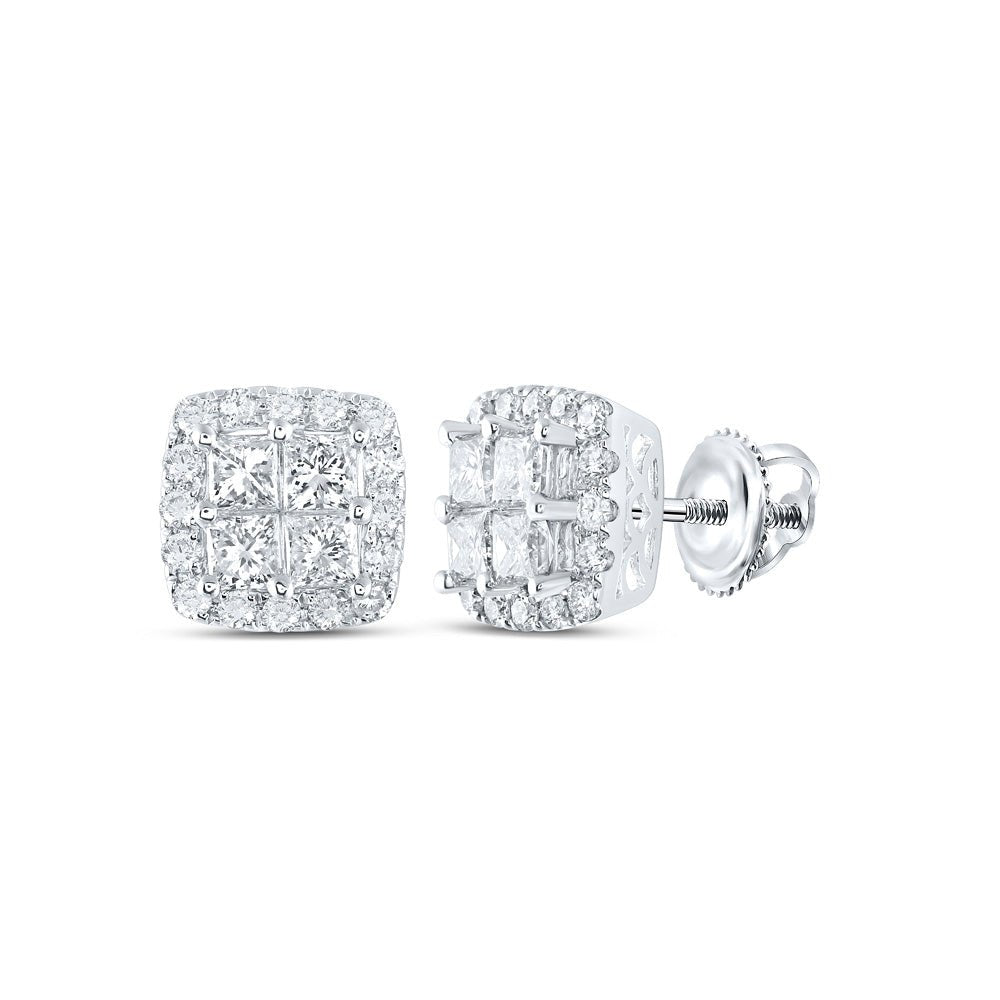 Earrings | 14kt White Gold Womens Princess Diamond Square Earrings 2 Cttw | Splendid Jewellery GND