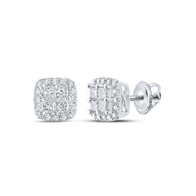 14kt White Gold Princess-Cut Diamond Square Earrings - Sparkling Elegance - Top View