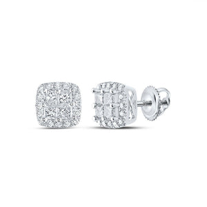 Earrings | 14kt White Gold Womens Princess Diamond Square Earrings 3/4 Cttw | Splendid Jewellery GND