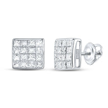 Load image into Gallery viewer, 14kt White Gold Princess Diamond Square Earrings - Timeless Elegance - Top View