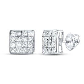 14kt White Gold Princess Diamond Square Earrings - Timeless Elegance - Top View