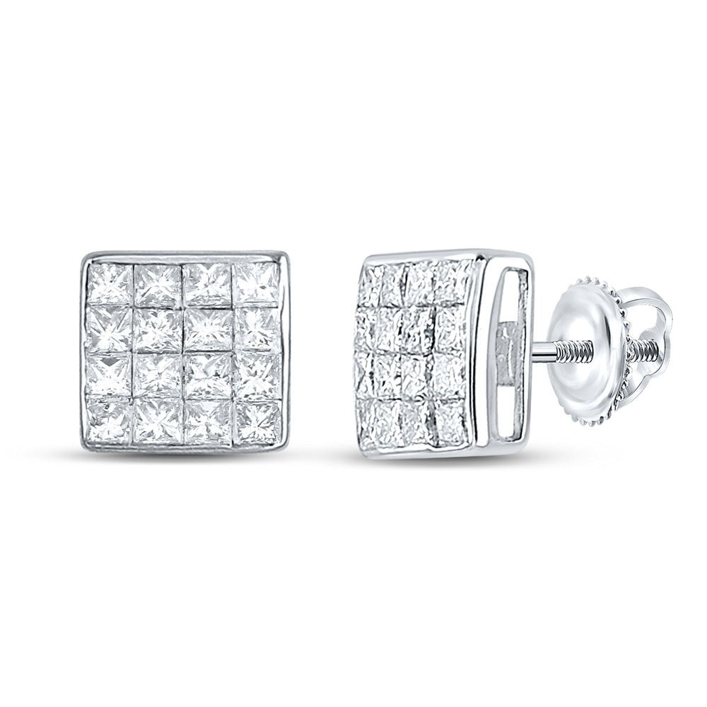 Earrings | 14kt White Gold Womens Princess Diamond Square Earrings 3/8 Cttw | Splendid Jewellery GND