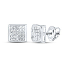 Load image into Gallery viewer, Dazzling 14kt White Gold Princess Diamond Square Earrings - Top View
