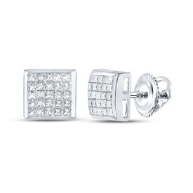 Dazzling 14kt White Gold Princess Diamond Square Earrings - Top View