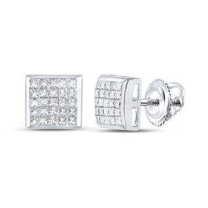 Earrings | 14kt White Gold Womens Princess Diamond Square Earrings 5/8 Cttw | Splendid Jewellery GND