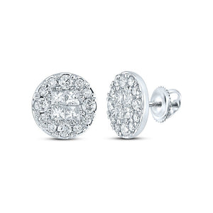 Earrings | 14kt White Gold Womens Princess Round Diamond Circle Earrings 1-1/2 Cttw | Splendid Jewellery GND