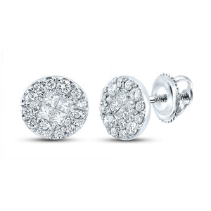 Earrings | 14kt White Gold Womens Princess Round Diamond Circle Earrings 1/4 Cttw | Splendid Jewellery GND