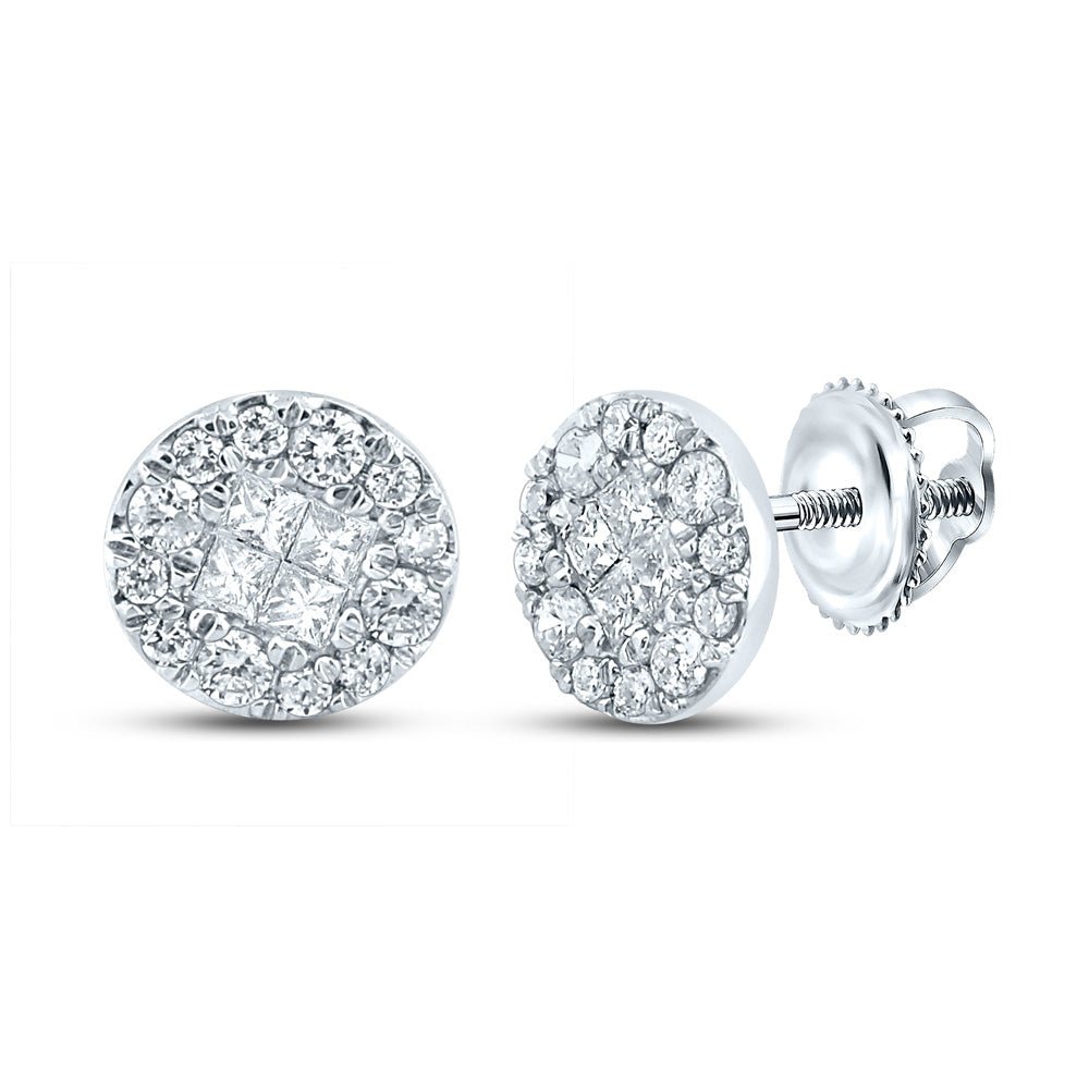 Earrings | 14kt White Gold Womens Princess Round Diamond Circle Earrings 1/4 Cttw | Splendid Jewellery GND