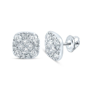 Earrings | 14kt White Gold Womens Princess Round Diamond Square Earrings 1 Cttw | Splendid Jewellery GND