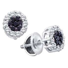14kt White Gold Floral Noir Diamond Cluster Earrings - Top View