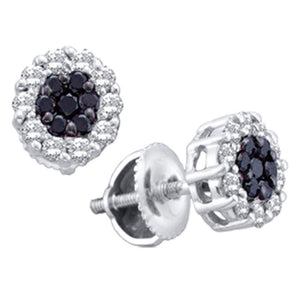 Earrings | 14kt White Gold Womens Round Black Color Enhanced Diamond Flower Cluster Earrings 1-1/2 Cttw | Splendid Jewellery GND