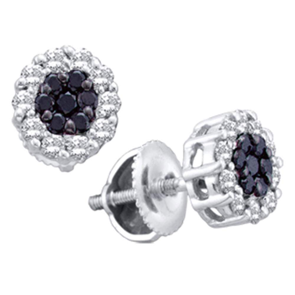 Earrings | 14kt White Gold Womens Round Black Color Enhanced Diamond Flower Cluster Earrings 1-1/2 Cttw | Splendid Jewellery GND