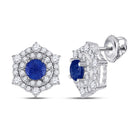 14kt White Gold Women's Round Blue Sapphire Diamond Halo Earrings: Mesmerizing Elegance - Top View