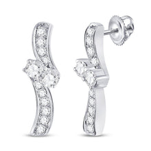 Load image into Gallery viewer, 14kt White Gold Sparkling Diamond Duo Earrings - Top View