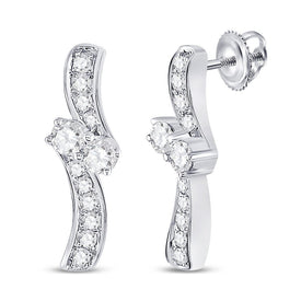 14kt White Gold Sparkling Diamond Duo Earrings - Top View