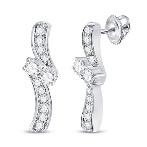 Earrings | 14kt White Gold Womens Round Diamond 2-stone Earrings 1/2 Cttw | Splendid Jewellery GND