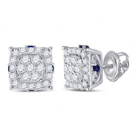 14kt White Gold Diamond and Blue Sapphire Cluster Earrings: A Mesmerizing Fusion of Brilliance and Elegance - Top View