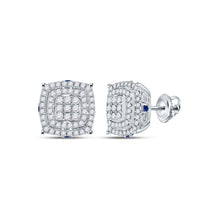 Load image into Gallery viewer, Exquisite Square Diamond and Blue Sapphire Earrings in 14kt White Gold - Top View