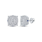 Exquisite Square Diamond and Blue Sapphire Earrings in 14kt White Gold - Top View
