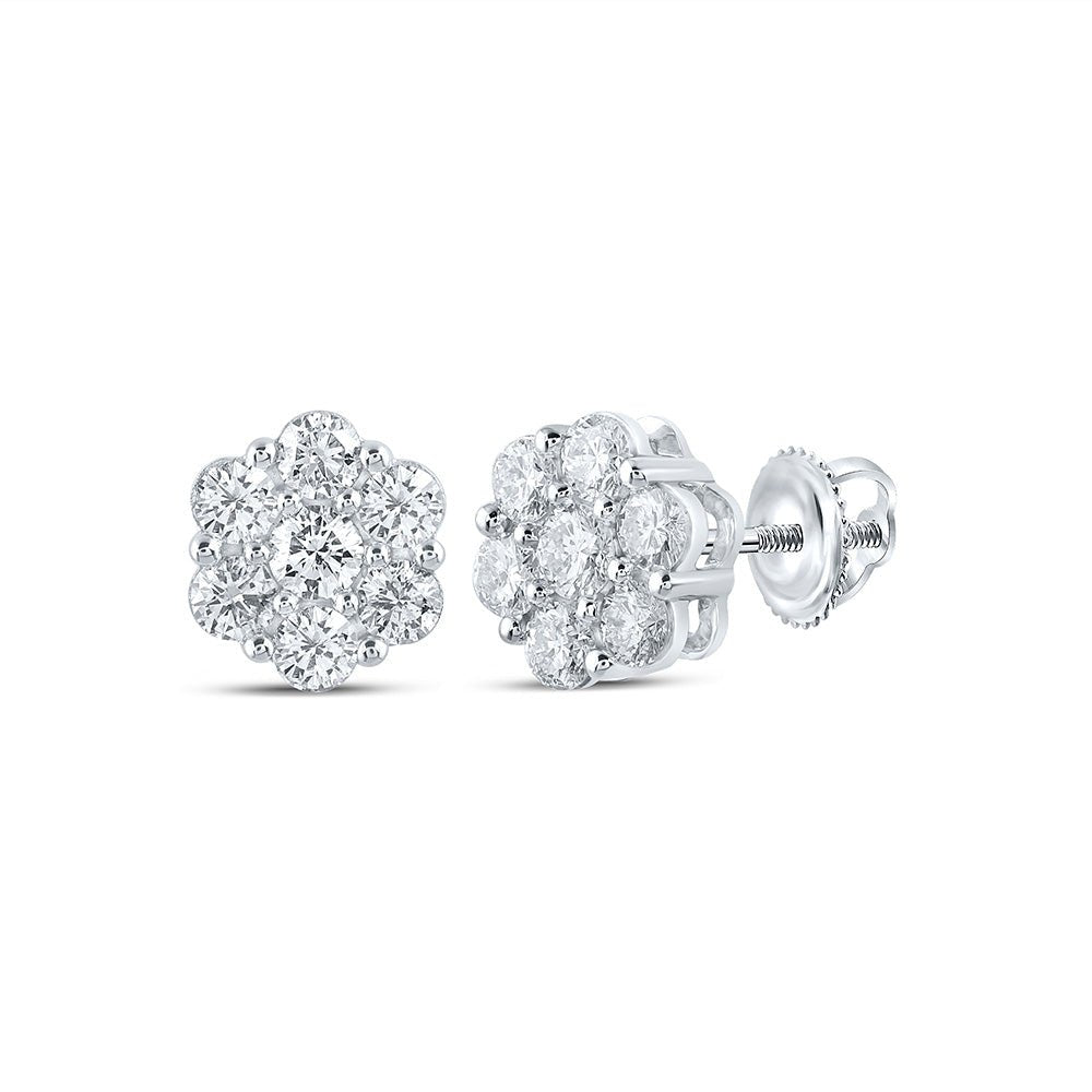 Earrings | 14kt White Gold Womens Round Diamond Cluster Earrings 1-1/2 Cttw | Splendid Jewellery GND