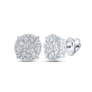 Earrings | 14kt White Gold Womens Round Diamond Cluster Earrings 1-1/4 Cttw | Splendid Jewellery GND