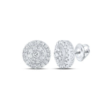 Load image into Gallery viewer, Radiant Brilliance: 14kt White Gold Women&#39;s Round Diamond Cluster Earrings 1-1/4 Cttw - Top View