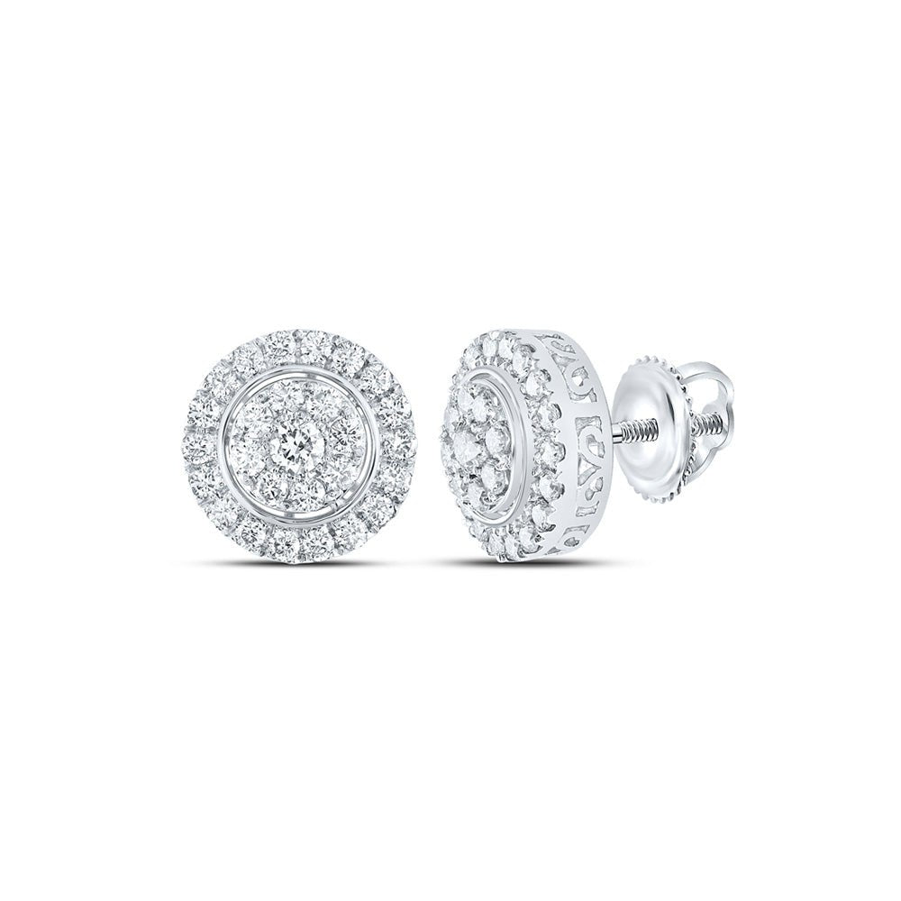 Earrings | 14kt White Gold Womens Round Diamond Cluster Earrings 1-1/4 Cttw | Splendid Jewellery GND