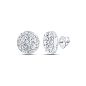 Dazzling Brilliance: 14kt White Gold Women's Round Diamond Cluster Earrings - Top View