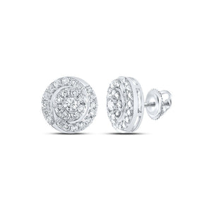 Earrings | 14kt White Gold Womens Round Diamond Cluster Earrings 1 Cttw | Splendid Jewellery GND